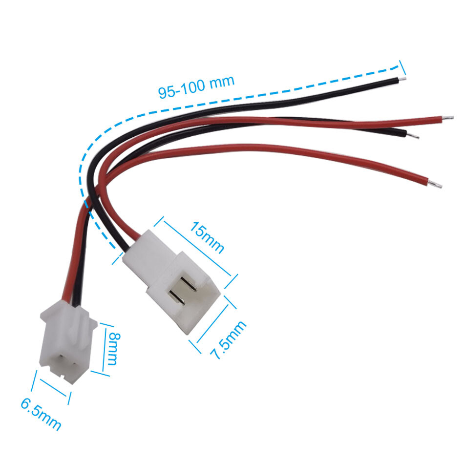 2.54mm pitch 2pin Plug Cable connector XH2.5mm Male Female 26AWG Terminals Wire