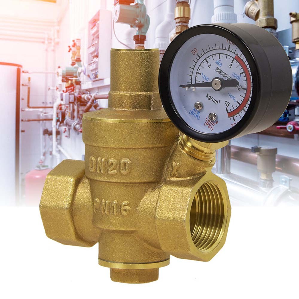 DN20 Water Pressure Regulator NPT 3/4″ inch Adjustable Brass Reducer w/ Gauge