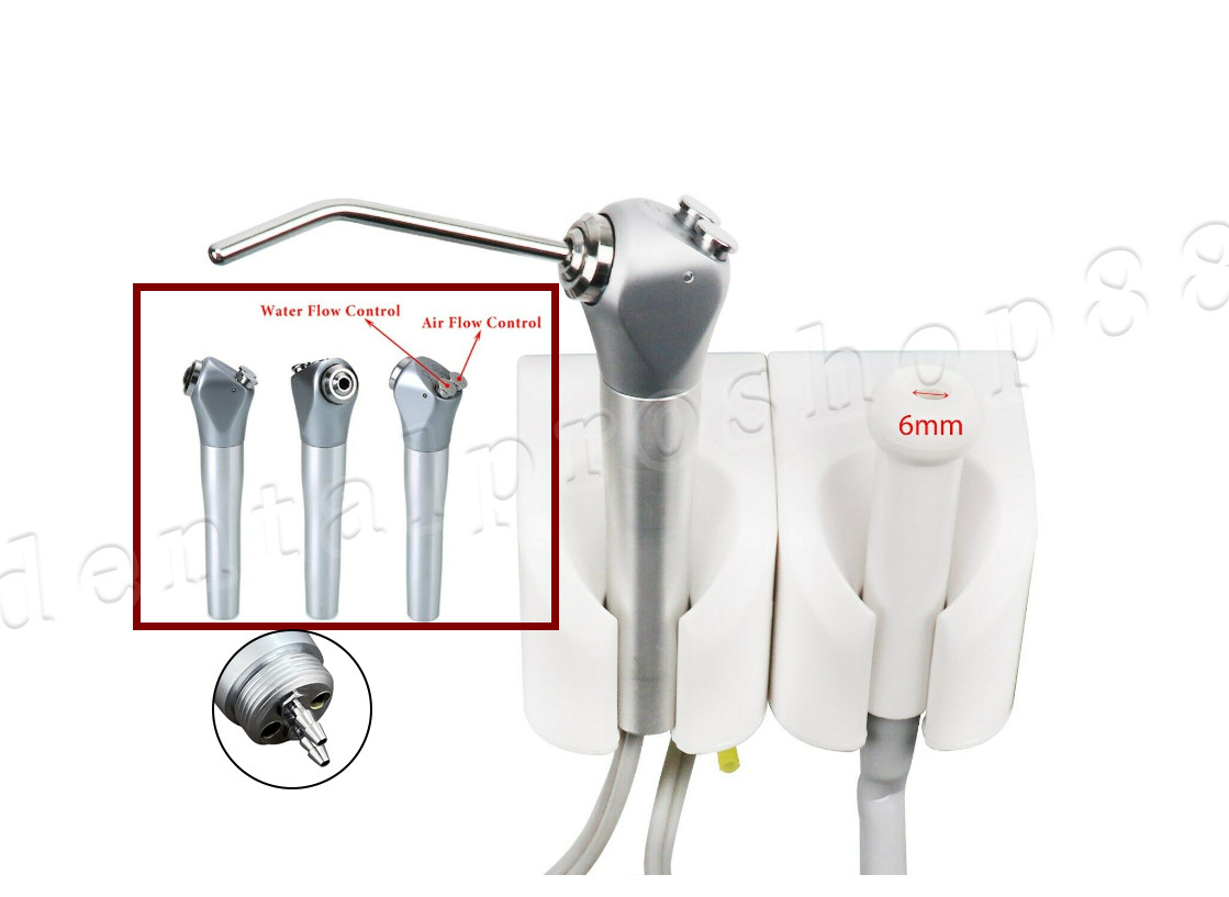 Dental 3 Way Air Water Syringe Triple Spray Handpiece with 2 Nozzles Tips Tubes