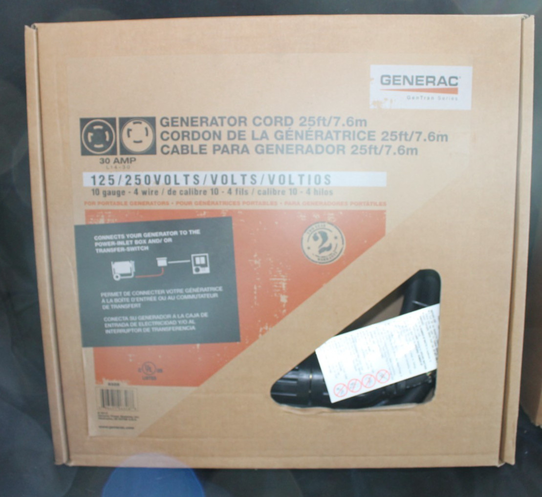 Generac Generator Cord 6328 25ft 30 AMP L14-30 125/250 Volts 10 Guage 4 Wire NEW