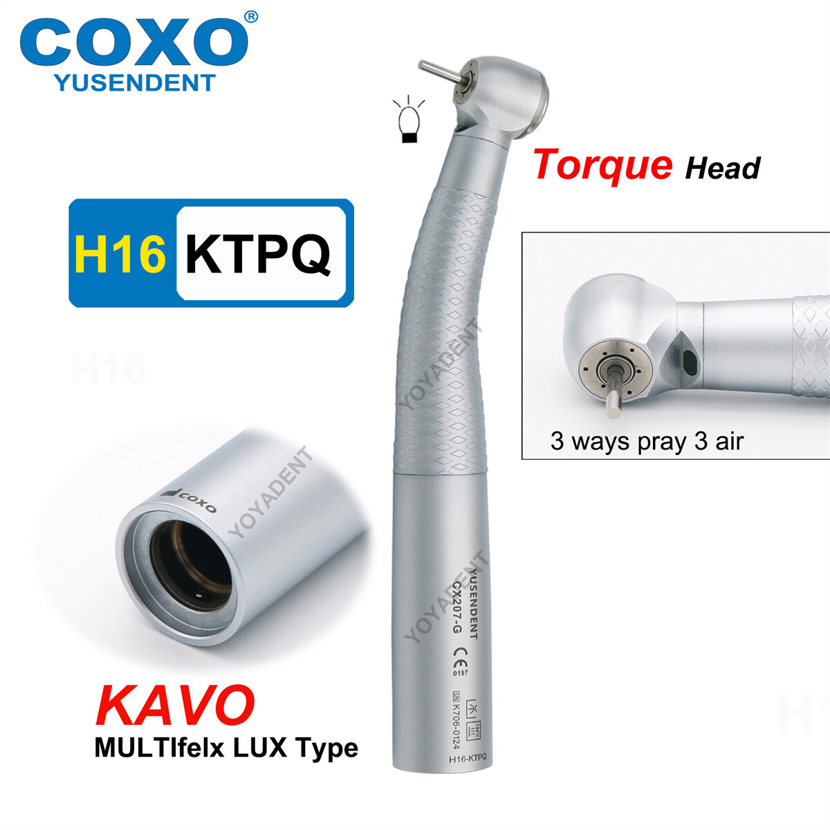 COXO Dental Fiber Optic High Speed Turbine Self-power Turbine LED 6Pin Coupling