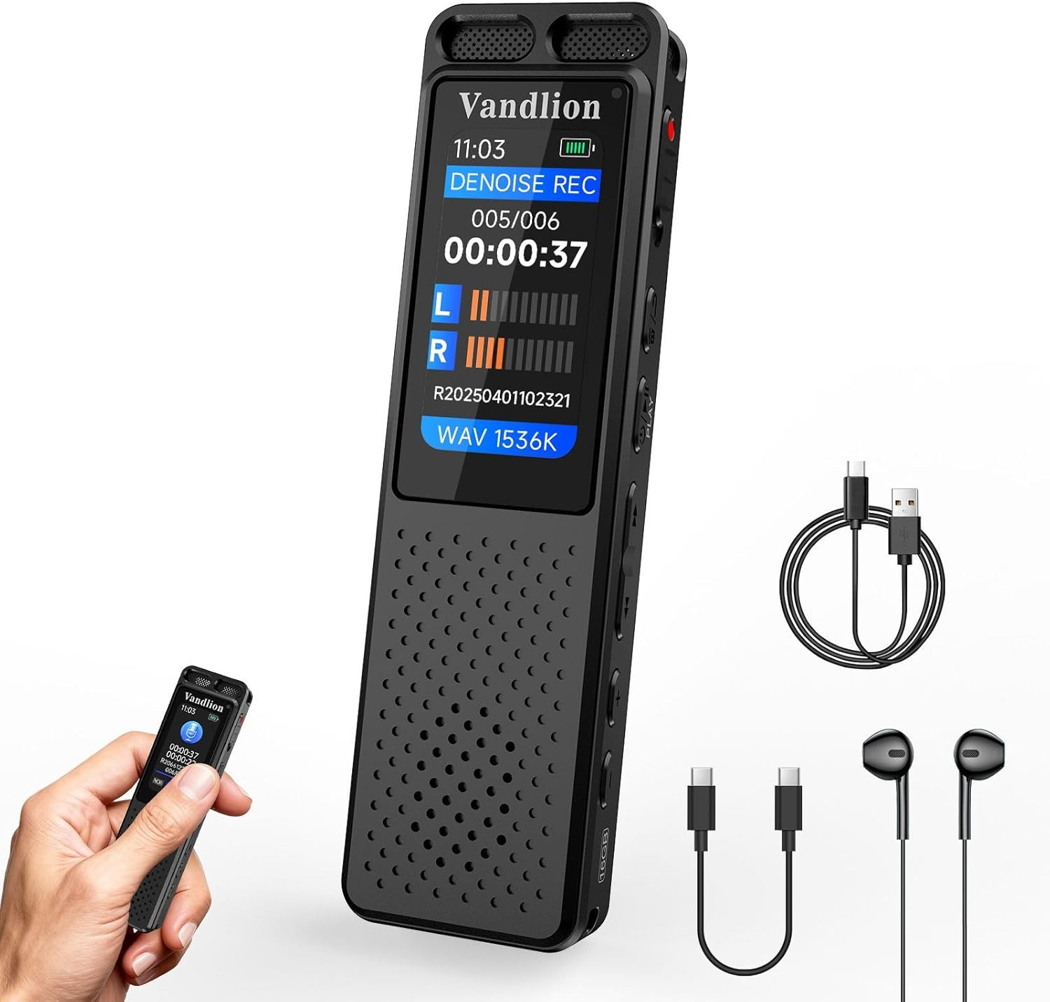 Voice Activated Recorder with Playback (100Hrs Recording Time), 1536Kbps HD Dig