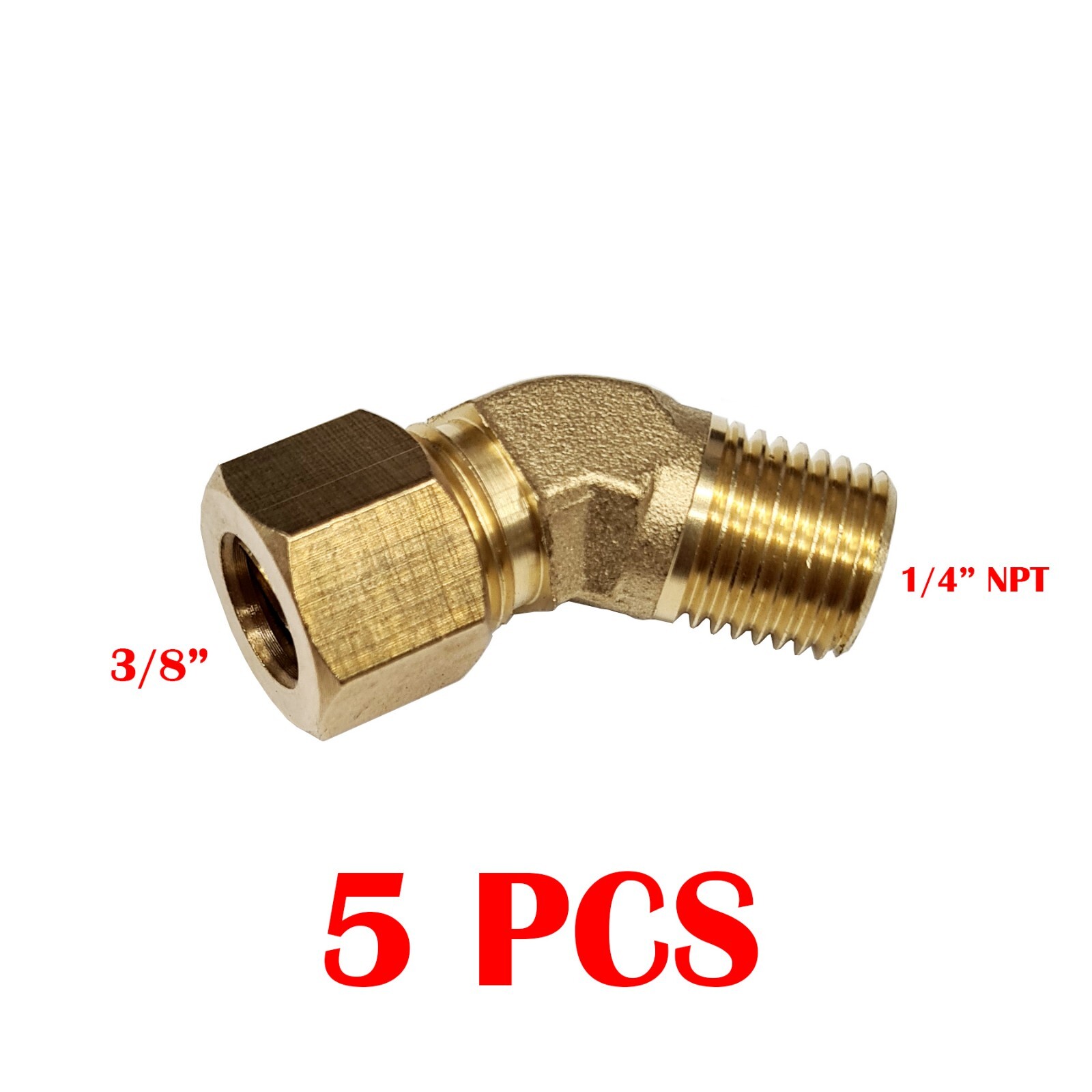 5 PC – Brass Compression Elbow Fitting 3/8″ OD Tube x 1/4″ NPT Male 45 DEGREE