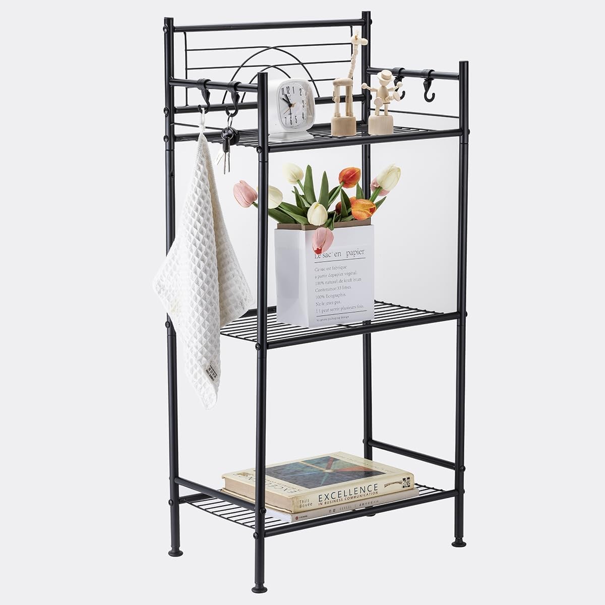 L&H UNICO 3-Tier Free Standing Wire Rack Durable Metal 3 Tier Shelf, Black