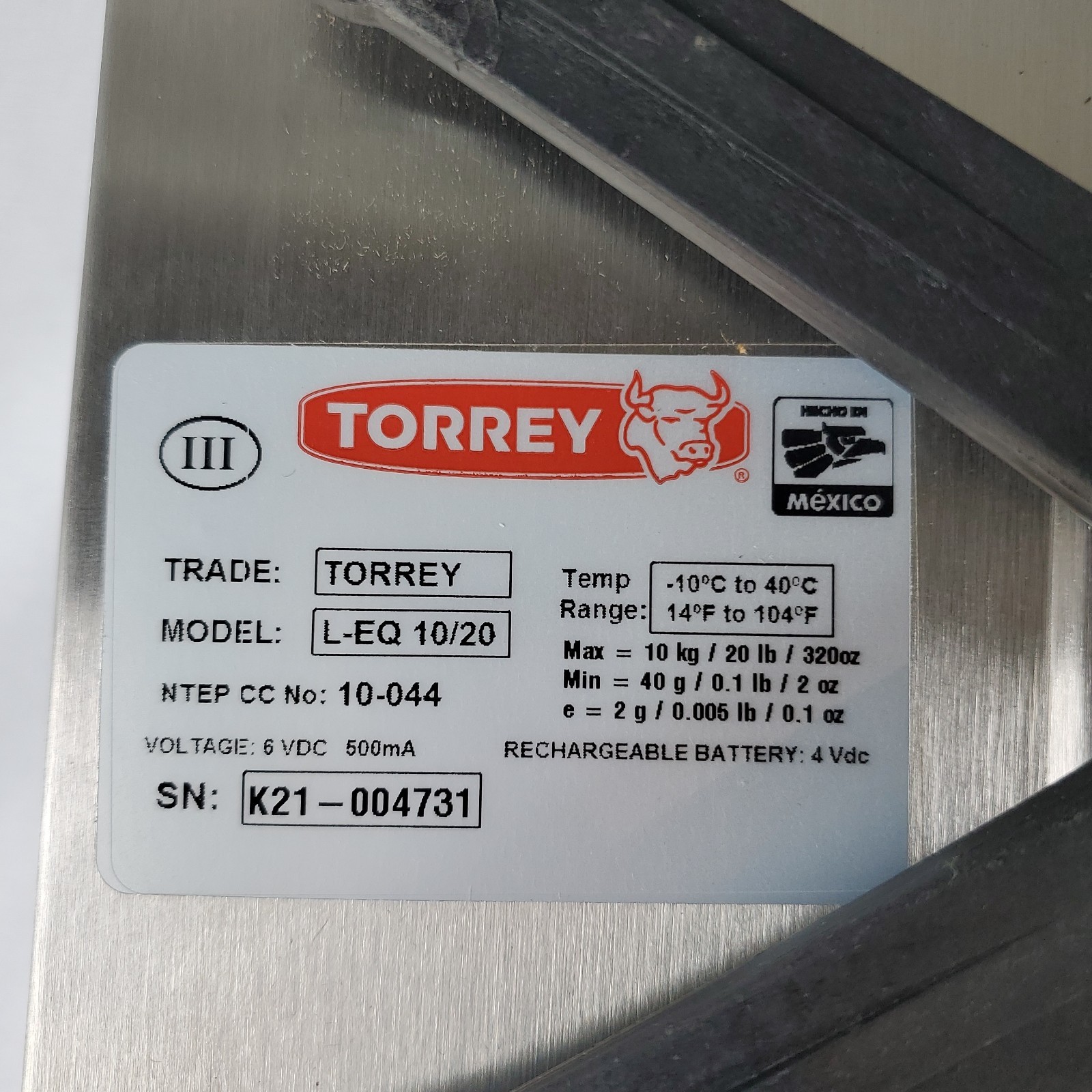 TORREY NTEP L-EQ Series 10/20 Legal-For-Trade Precision Portion Scale W/ Battery