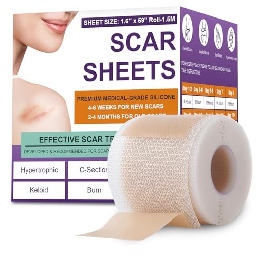 Medical Grade Silicone Scar Tape Roll 1.6″ x 59″ Reusable Sheet for Surgery Burn