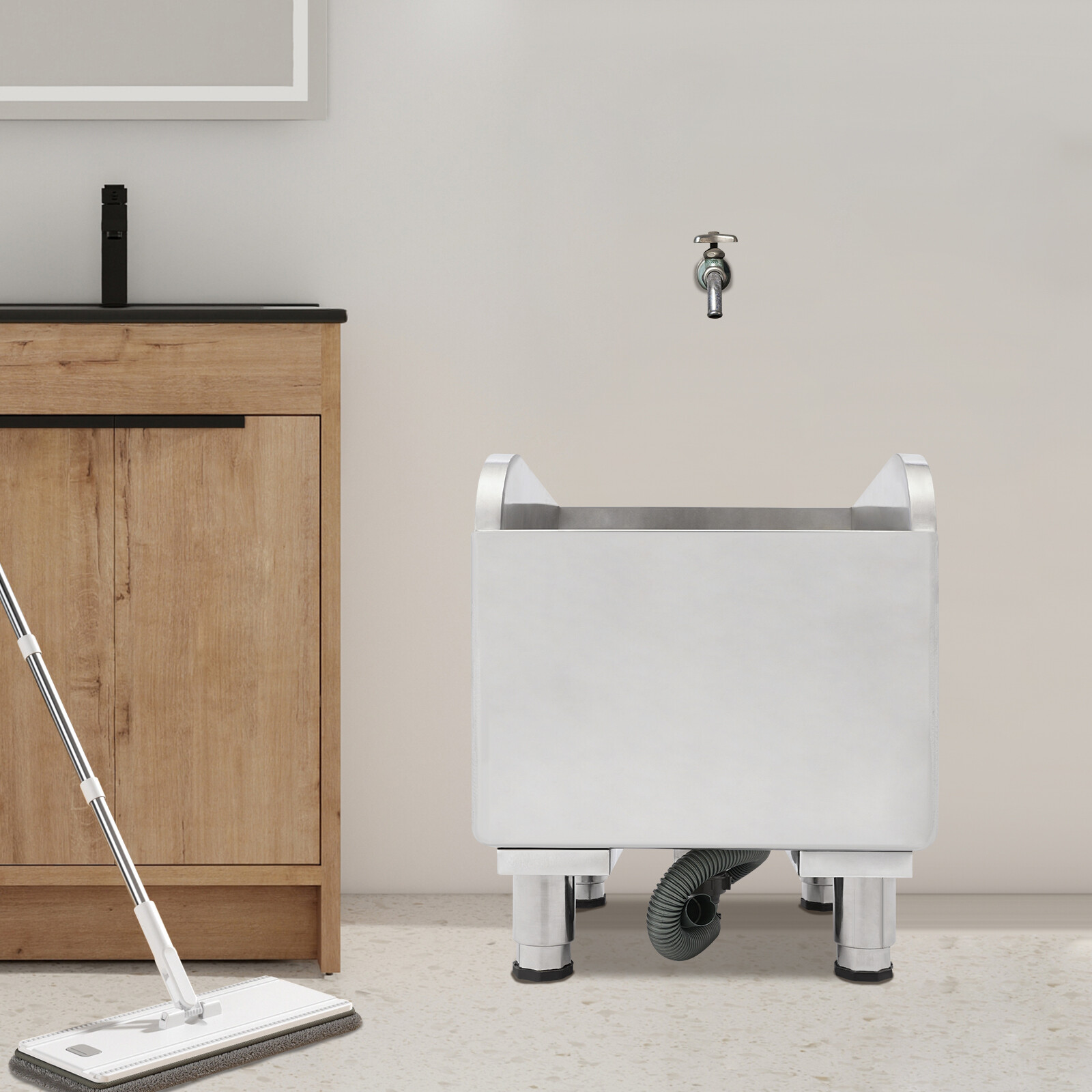 Stainless Steel Mop Service Basin, Floor Mount Mop Sink 17.72*16.14*19.69 in
