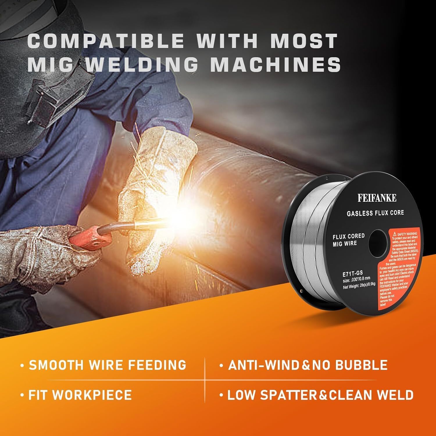 Flux Core Welding Wire .030″-E71T-GS Mild Steel MIG Wire 2 Pounds 1/2/3/4 Packs