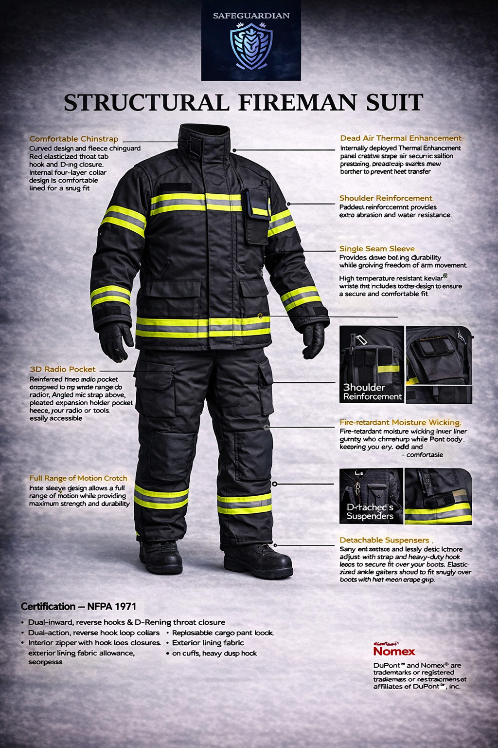 DYOB Firefighter Suit Fire Suit Turnout Gear Jacket/Pants w/ Overall straps NFPA