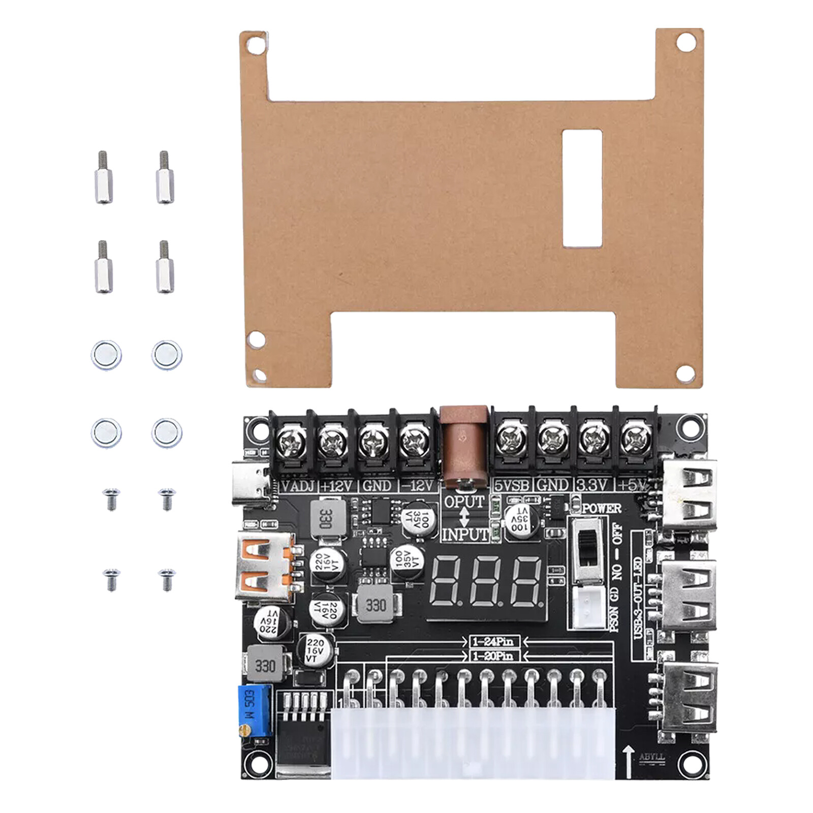 20/24Pin ATX Power Supply Breakout Board Adjustable Voltage Module / Case NEW