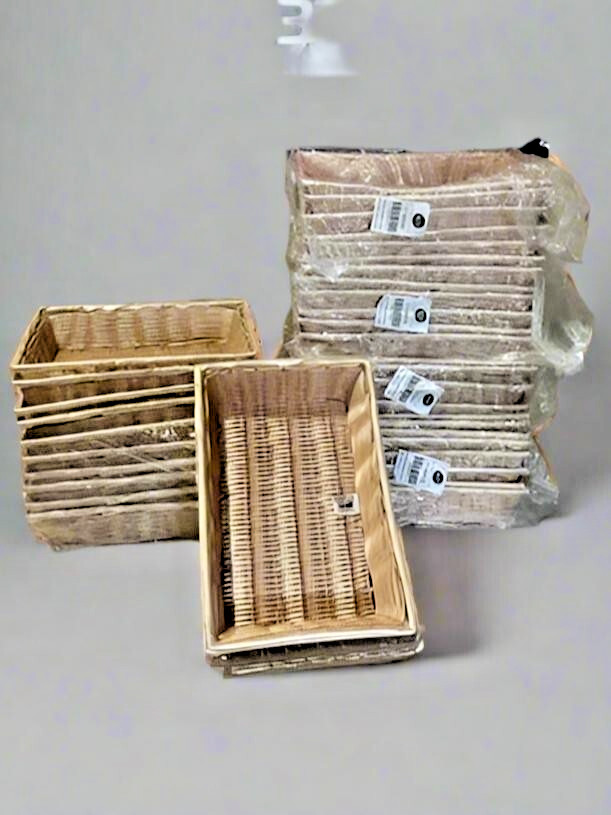 LOT OF 24 TABLECRAFT 1188W RECTANGULAR HAND WOVEN POLYPROPYLENE BAKERY BASKETS