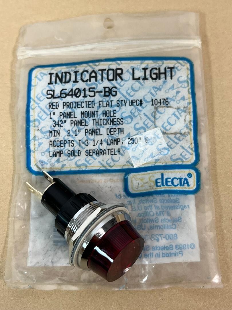 SELECTA INDICATOR LIGHT SL64015-BG, RED PROJECTED FLAT 10476, 1″ PANEL MOUNT