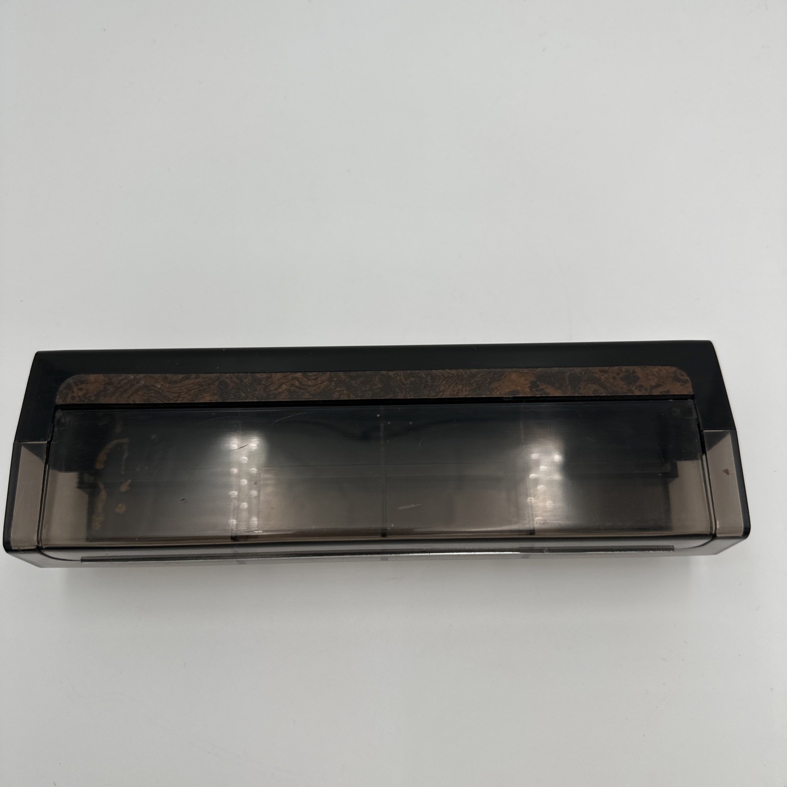 1980s Plastic Black with Faux Wood Desk Caddy Clear Smoke Organizer Hong Kong