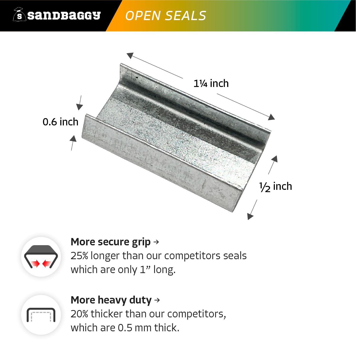 Sandbaggy 1/2″ x 1¼” Open Steel Strapping Seals – Galvanized (Rust Resistant)