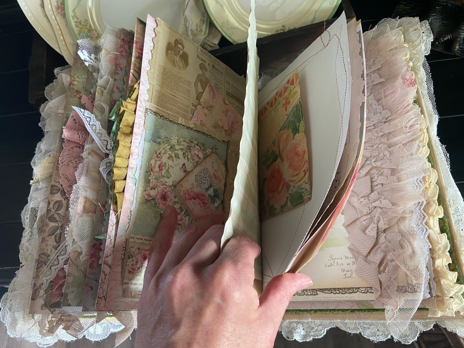 Handmade Lace Prayer book Junk Journal Antique Photo Embellished Chunky/HUGE!!