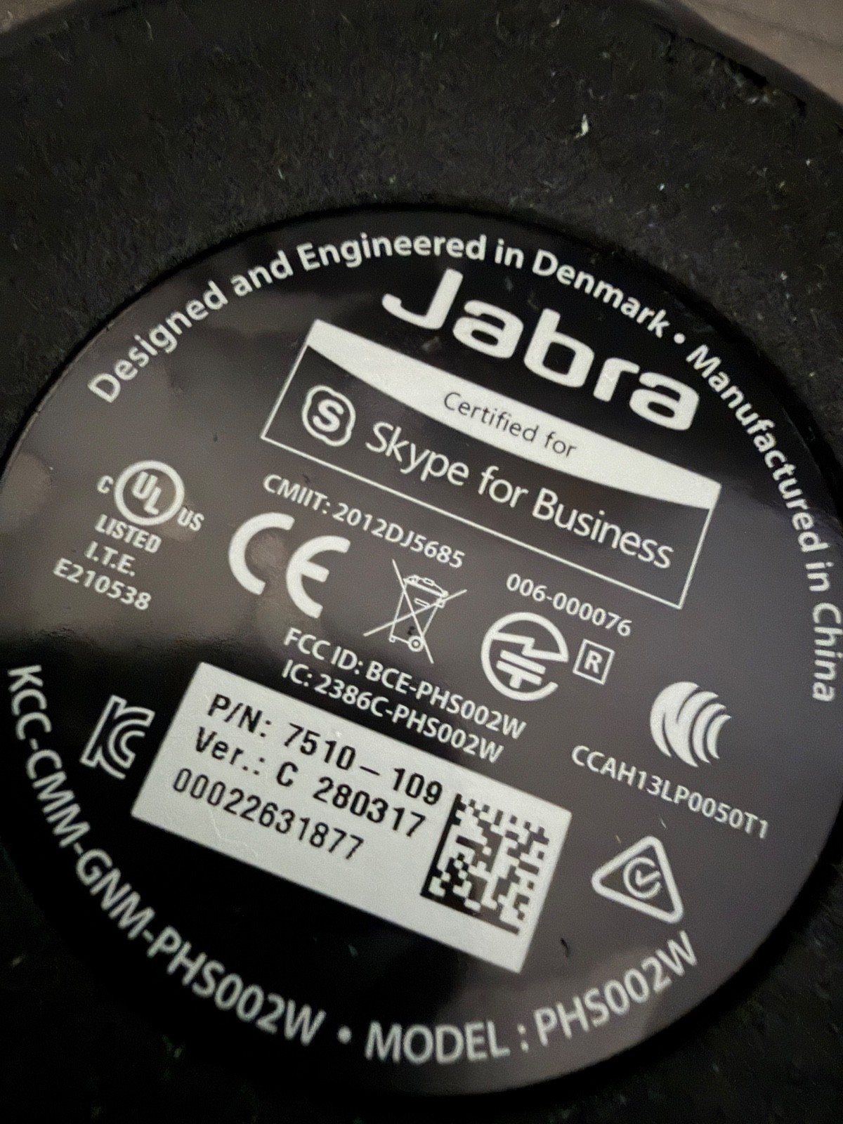 Jabra Speak 510 USB Bluetooth Desktop Speakerphone PHS002W 7510-309 Skype