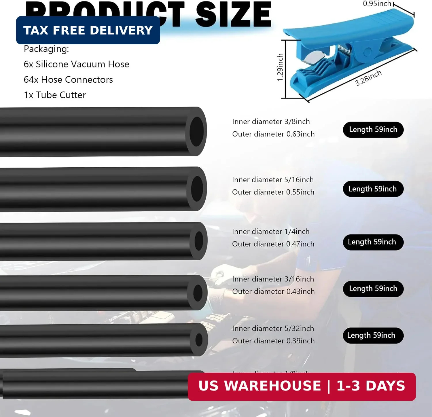 6PCS 4.9Ft ID 1/8″ 5/32″ 1/4″ 5/16″ 3/8″ 3/16″ Vacuum Lines Automotive Kit,Silic