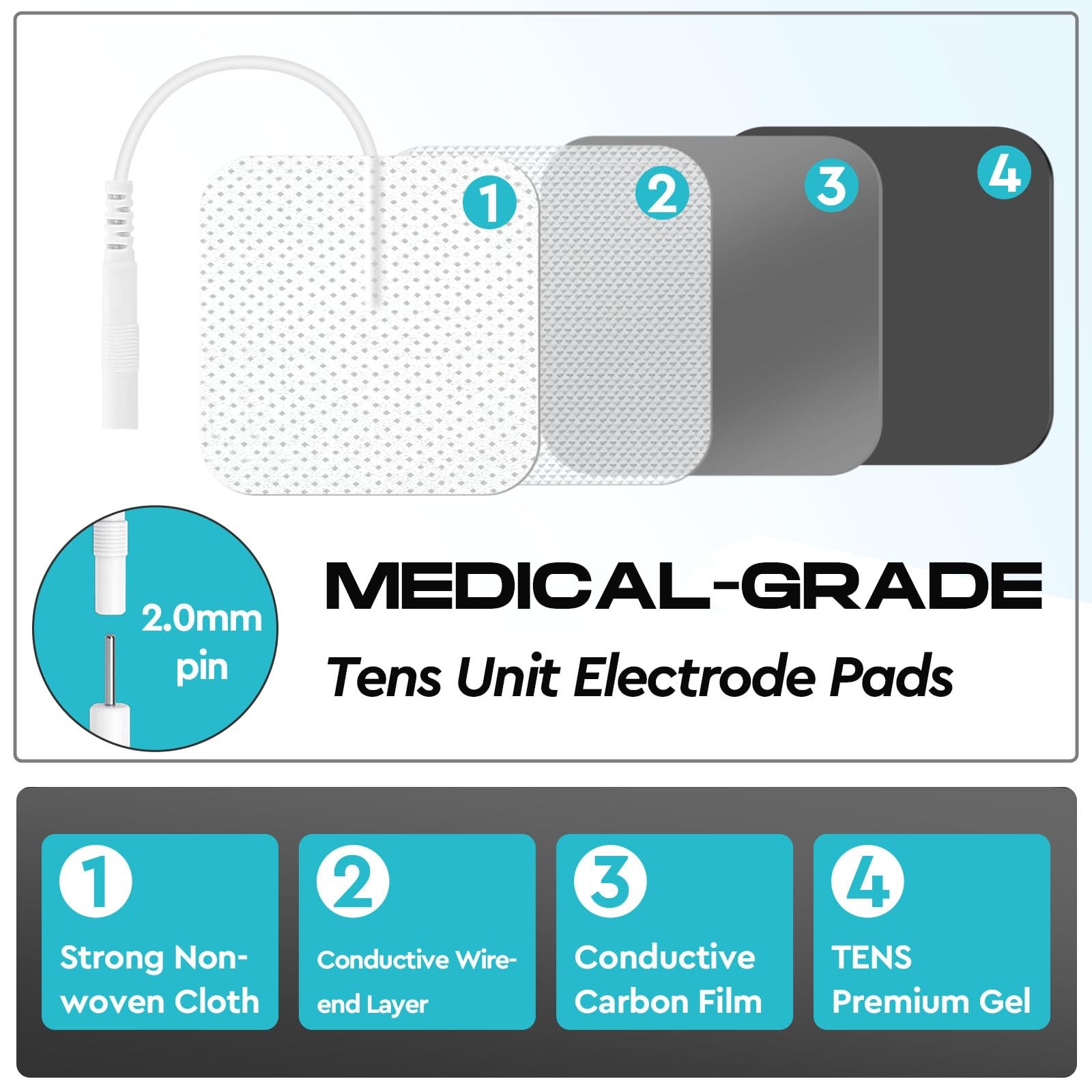 8 PCS 2X 2” Tens Unit Electrode Pads Compatible with Auvon 7000 white