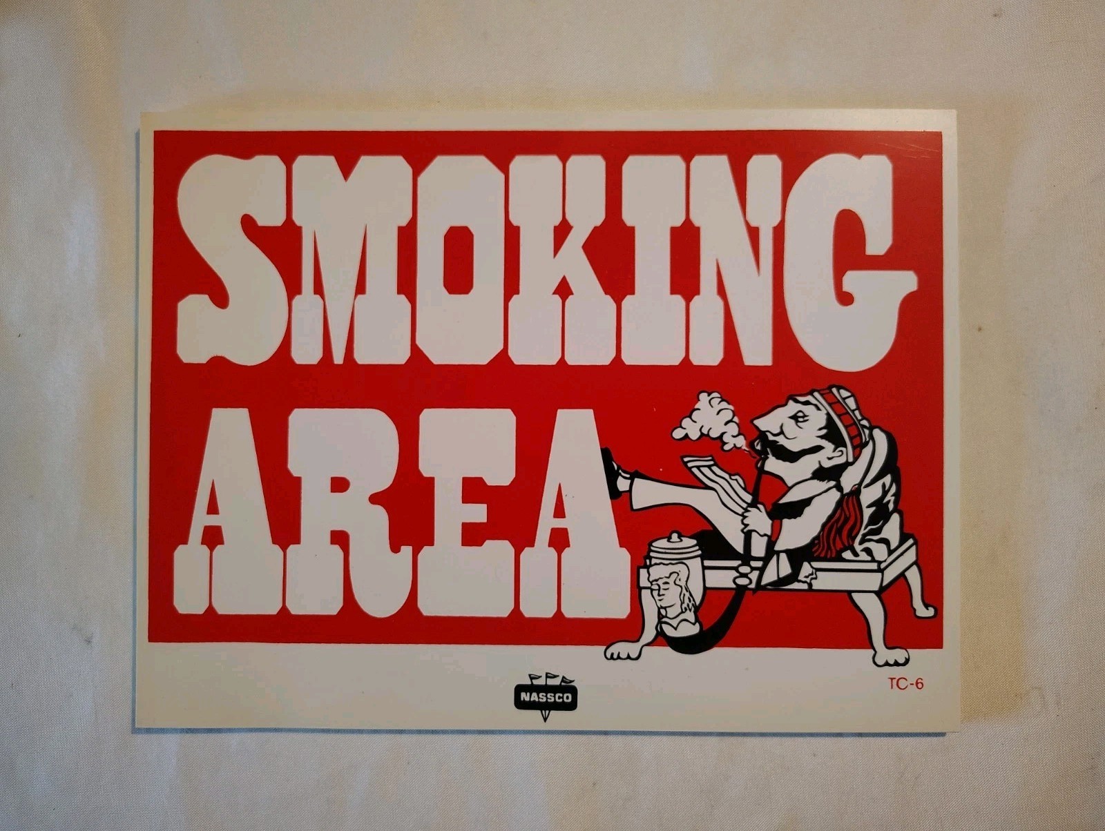Vintage SMOKING AREA Hookah Pipe Sign Nassco TC-6 NOS