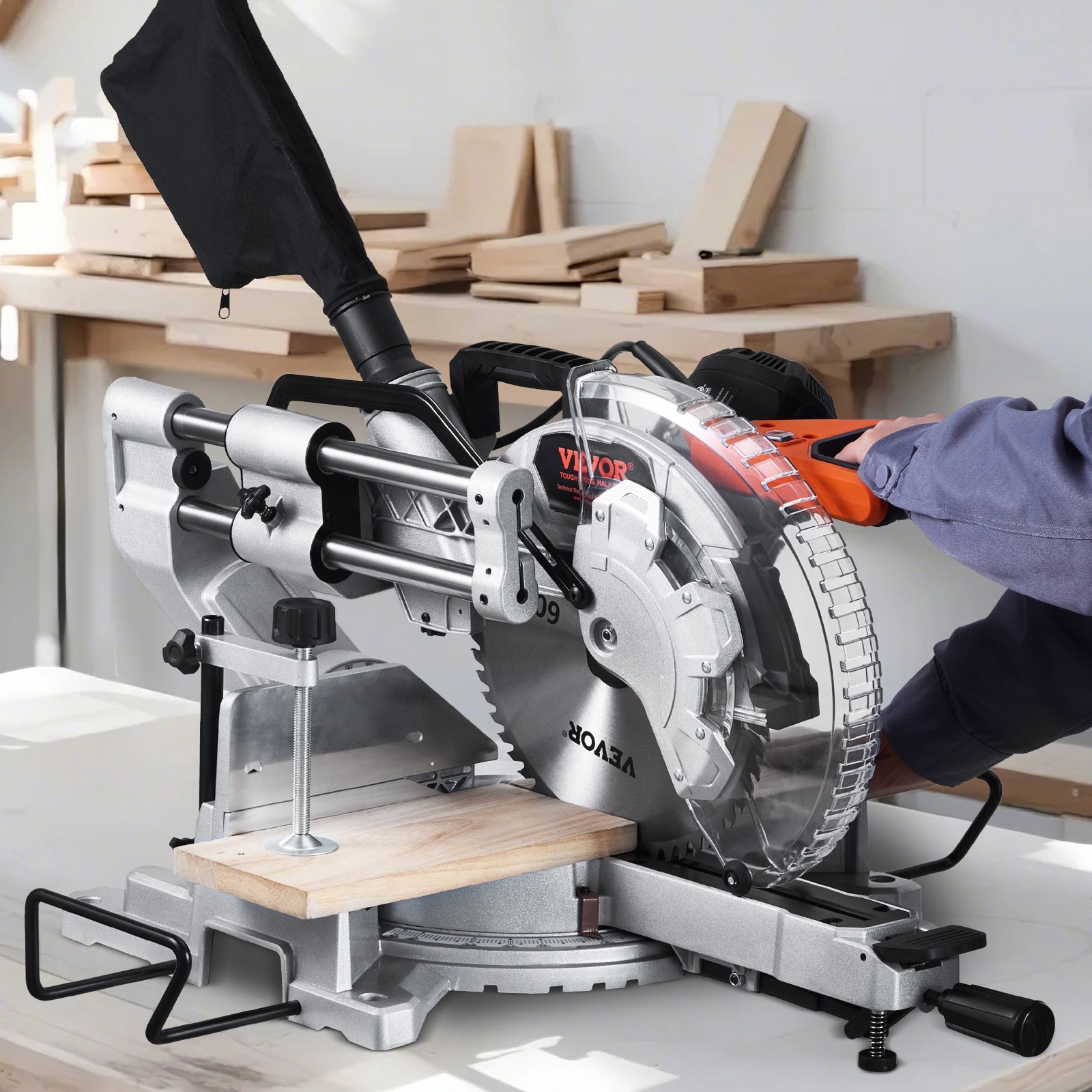VEVOR Sliding Compound Miter Saw 12-In Blade 15 Amp Motor Corded Bevel 60-Tooth