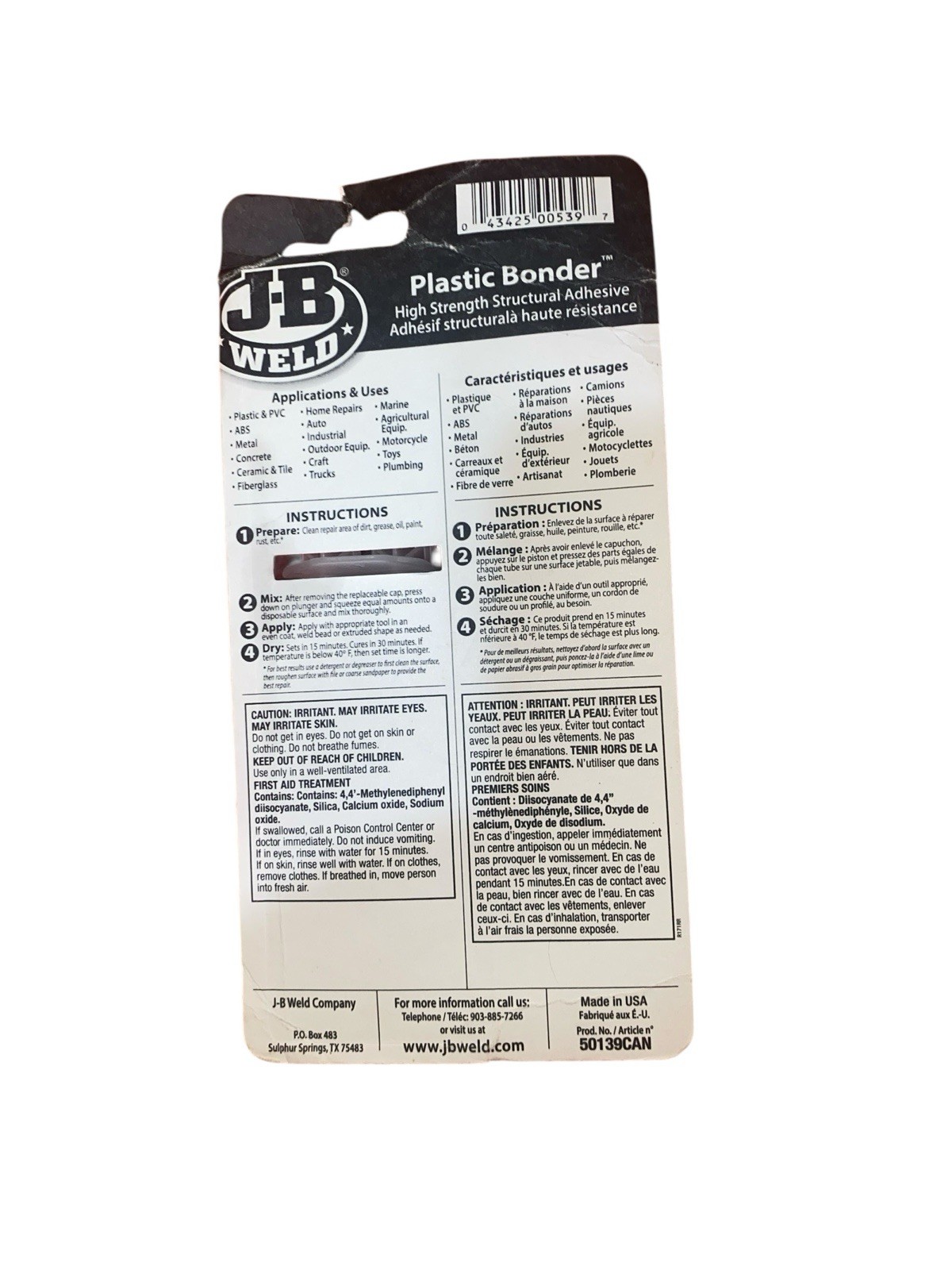 J-B Weld 50139 Plastic Bonder Body Panel Adhesive and Gap Filler Syringe – Black