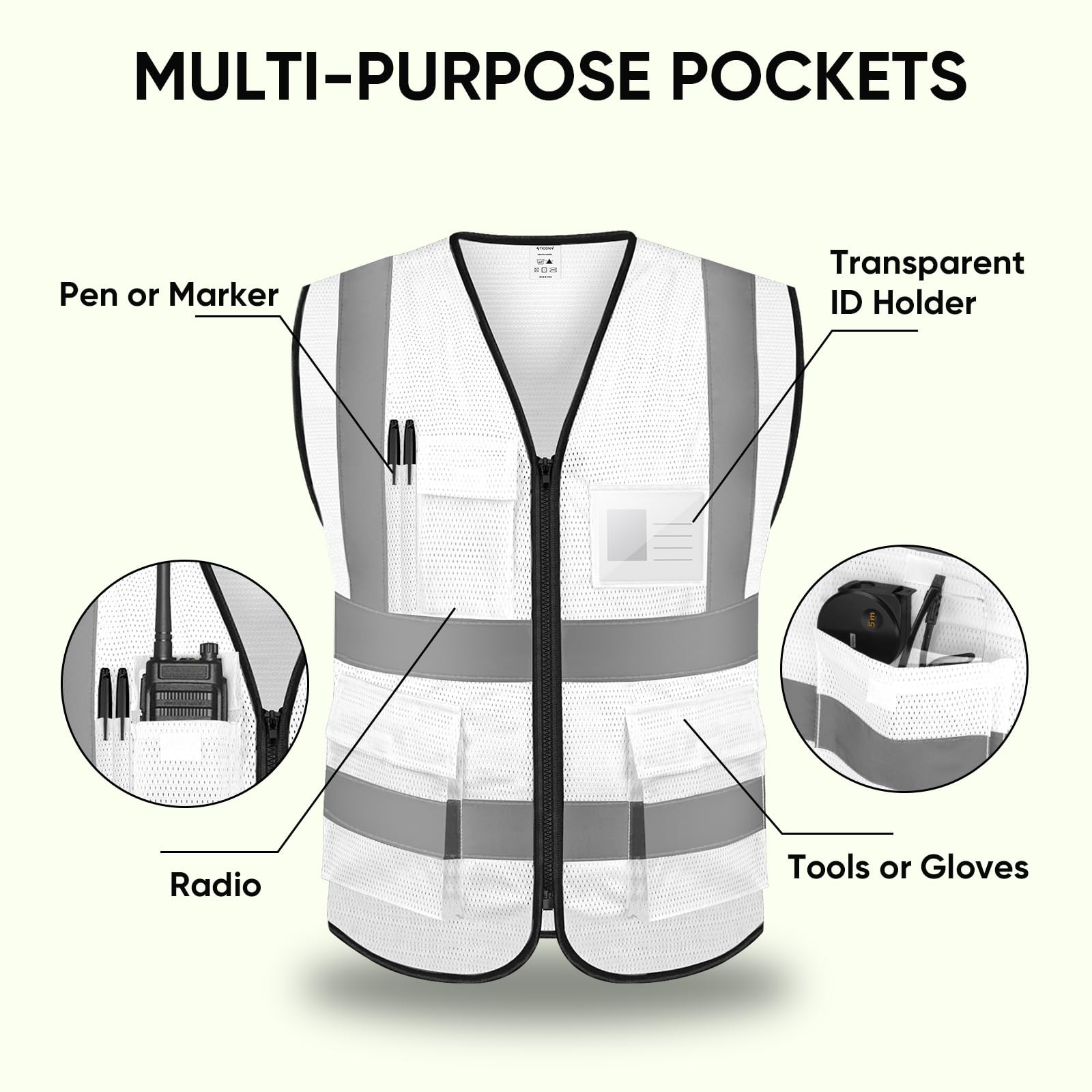 Reflective Safety Vest High Visibility Class II Mesh Vest for Women & Men Meets