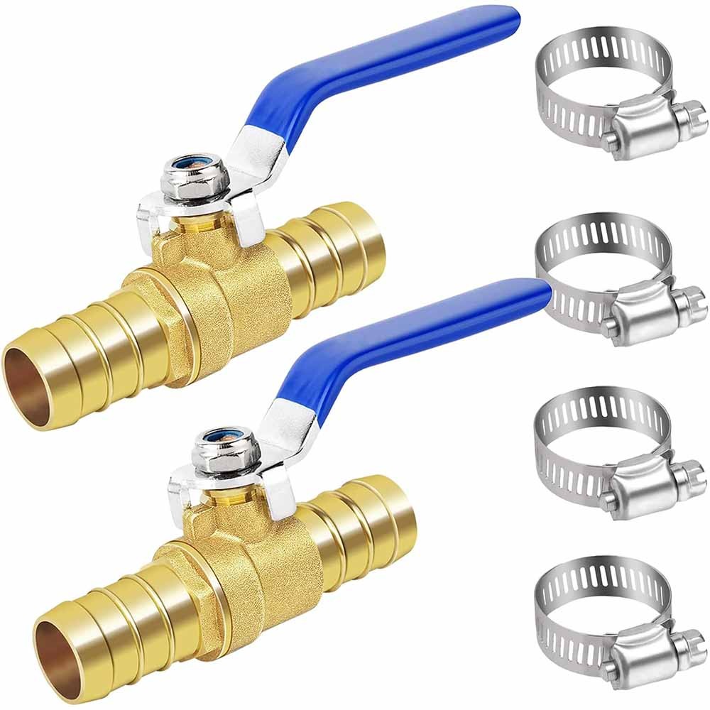 5/8″ Brass Hose Barb Ball Valve for Heater Hose Shut Off 2pcs w/ Clamps