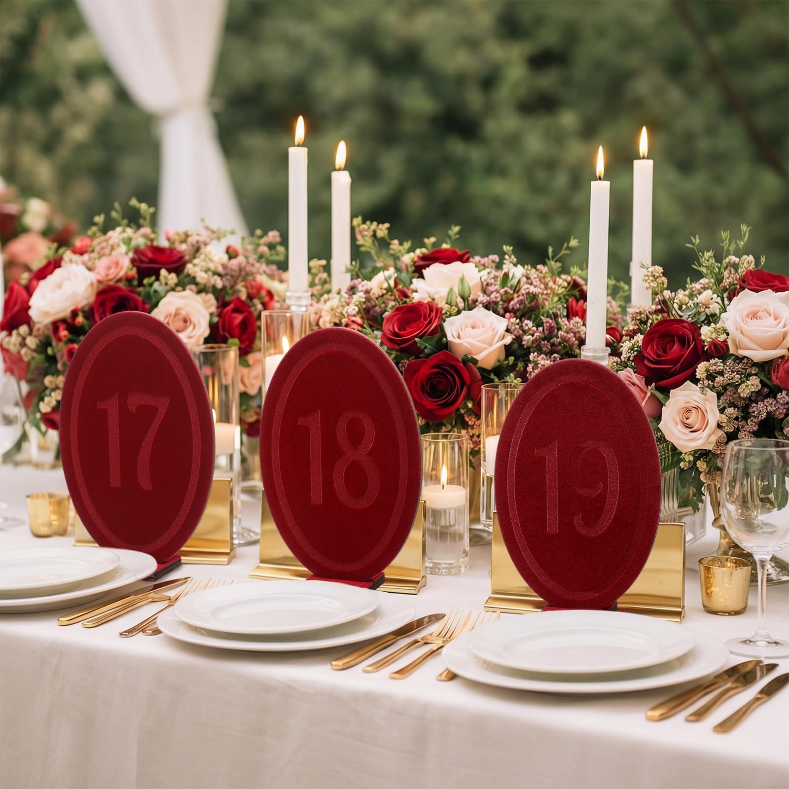 Velvet Wood Wedding Table Numbers 120 Burgundy Oval Signs Stand Reception