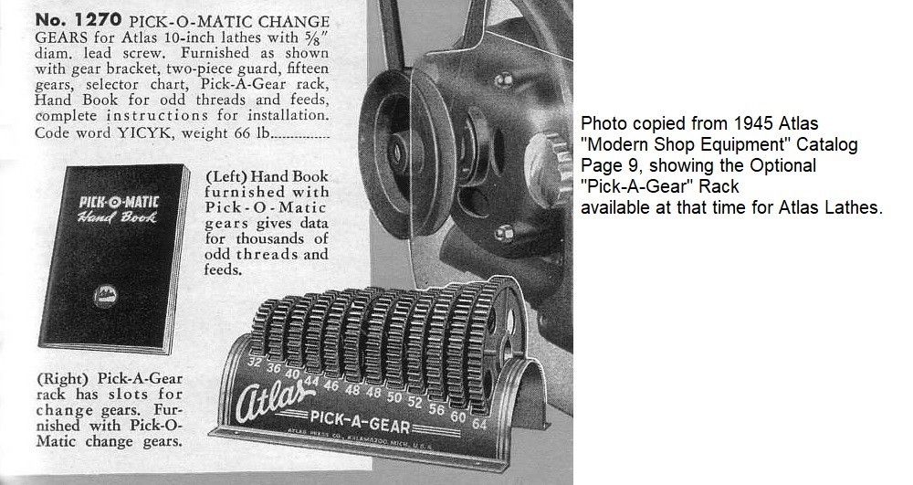 Atlas Craftsman 10″ 12″ Lathe «PICK-A-GEAR» rack and gears Complete set