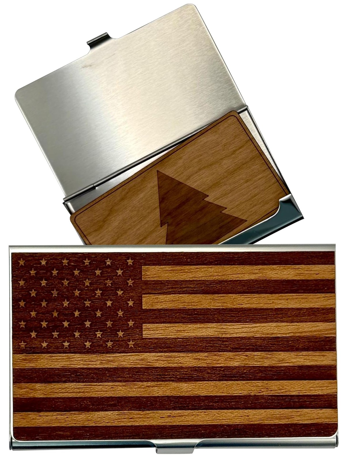 WUDN Handcrafted Wooden Business US Card, American Flag in Mahogany