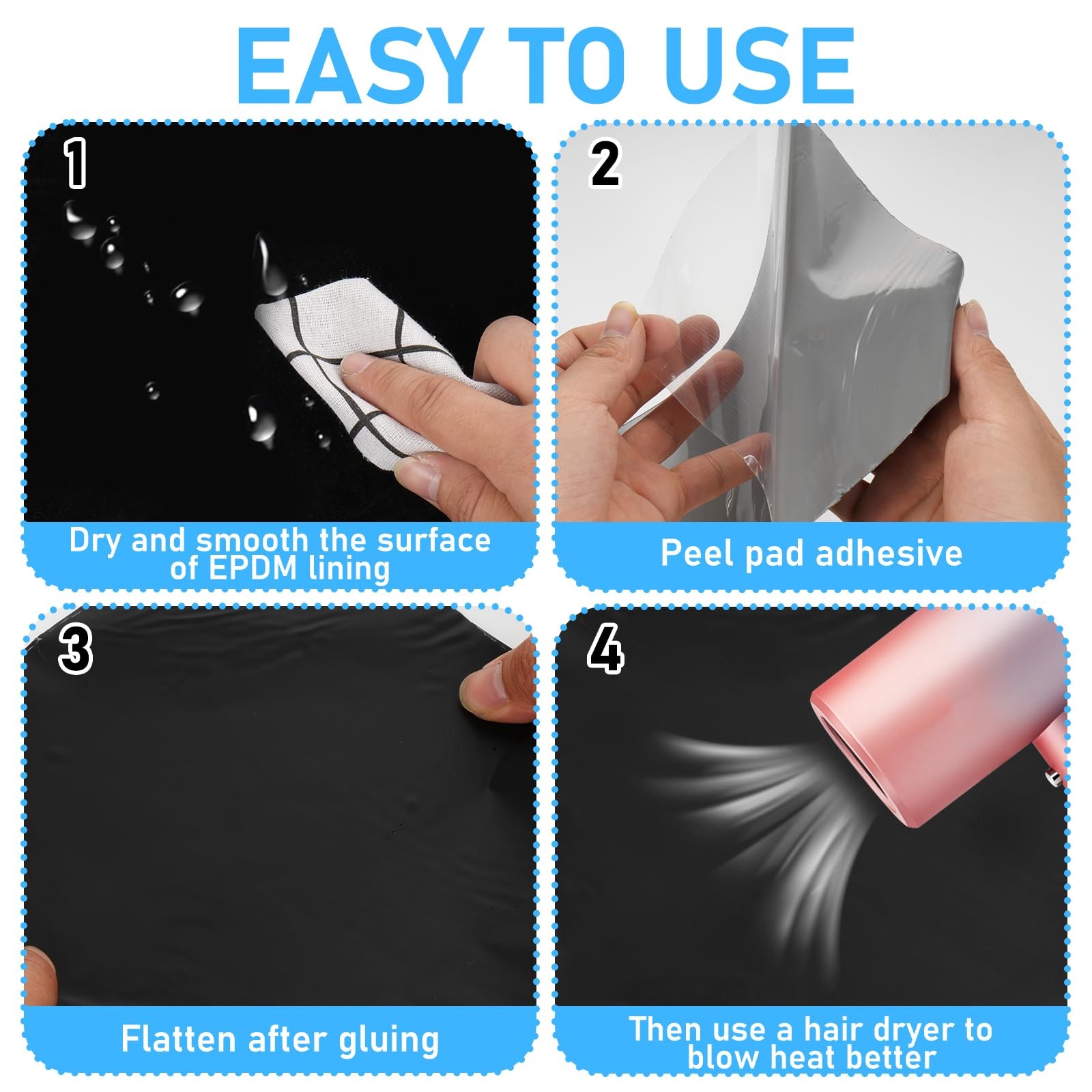 Self Adhesive EPDM Large Pond Liner Repair Patch Kit Thickened Garden Cover 5PC
