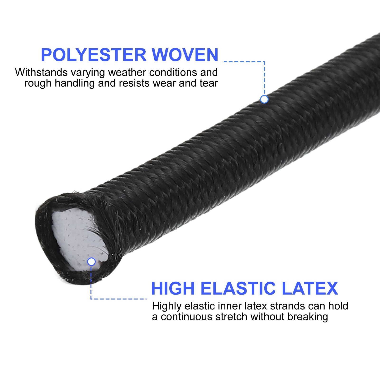 1/4″x25ft Elastic Polyester Marine Grade Bungee Cord for Kayak Black