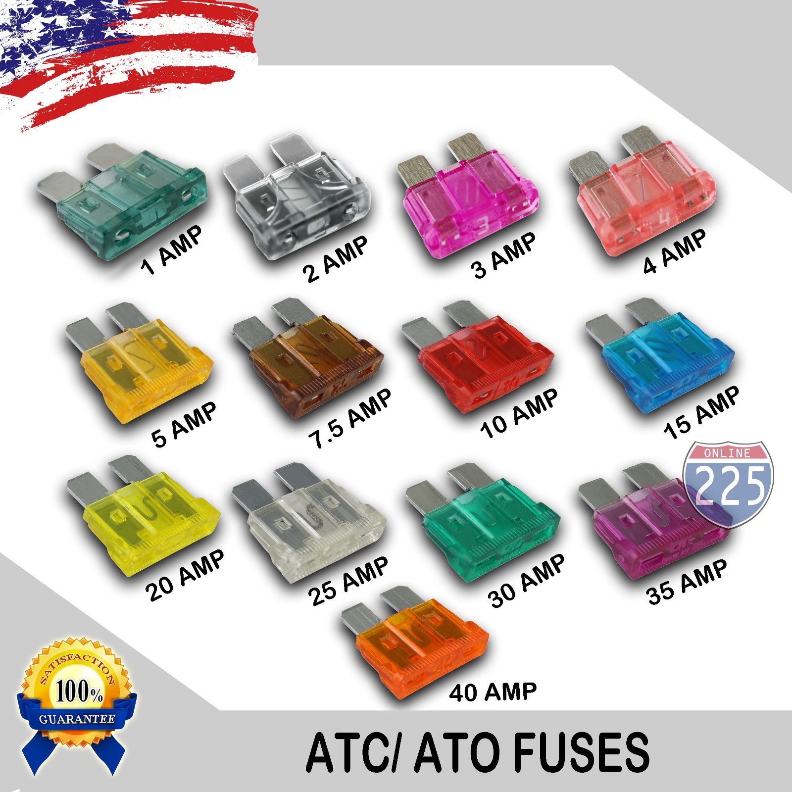 130 Pieces 1 – 40 AMP ATC Fuses 1A 2A 3A 4A 5A 7.5A 10A 15A 20A 25A 30A 35A 40A