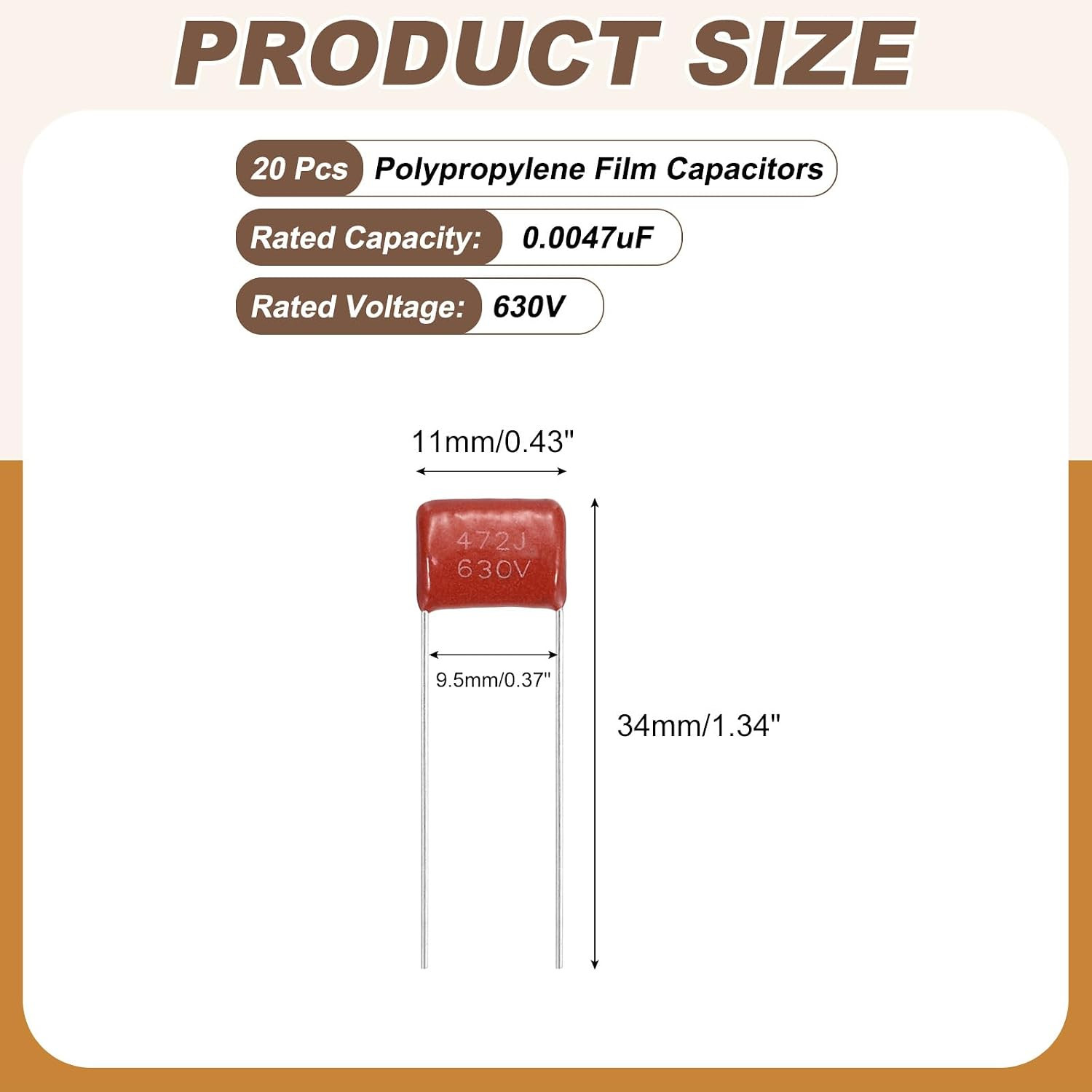 20 Pcs Metallized Polypropylene Film Capacitors, CBB21/CBB22 630V