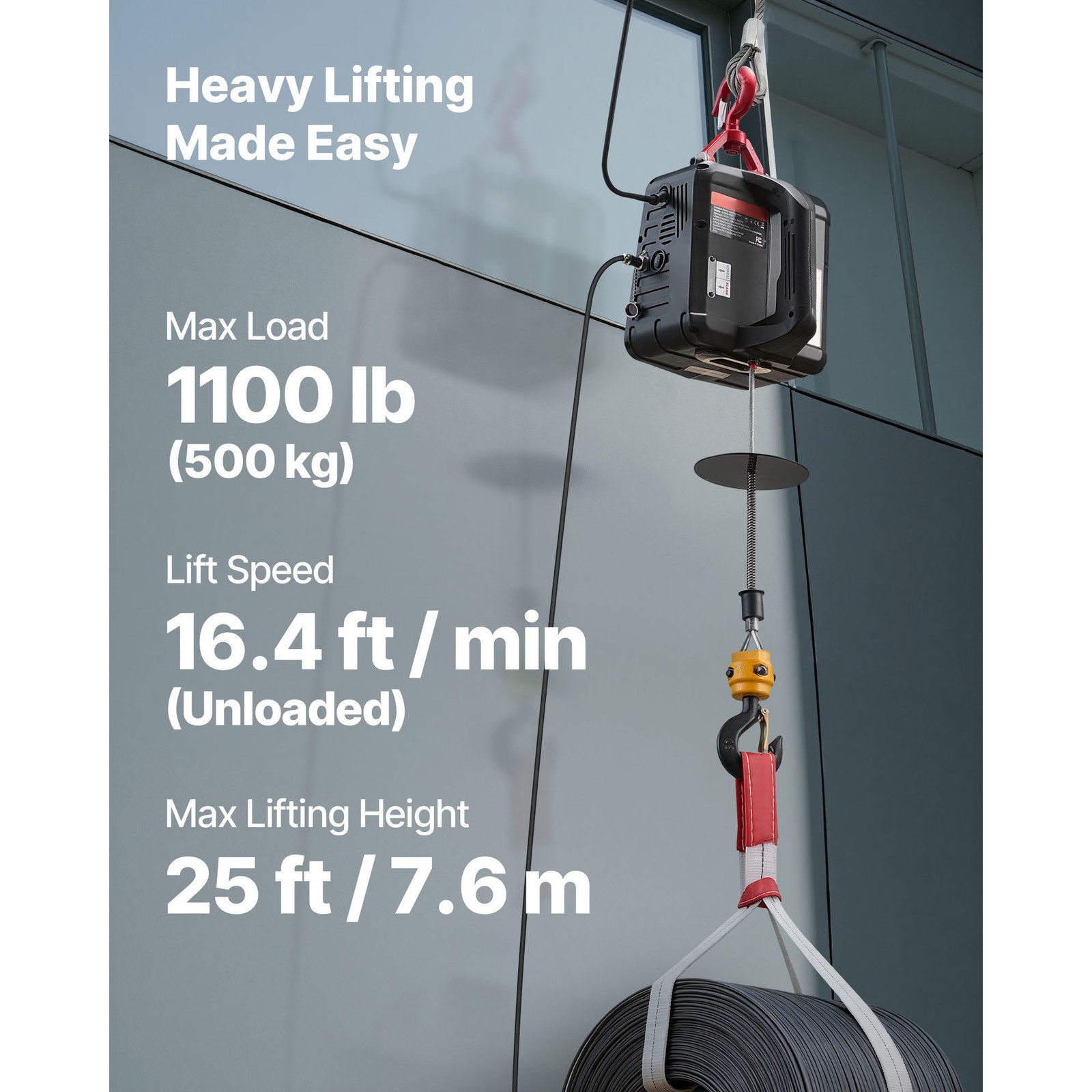 Uimoso 2-in-1 Electric Hoist Winch with Wired Remote Control, 1100 lbs Capacity