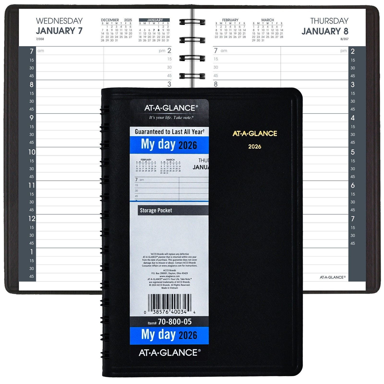 2026 At-A-Glance 70-800-05 Daily Appointment Book, 5 x 8″