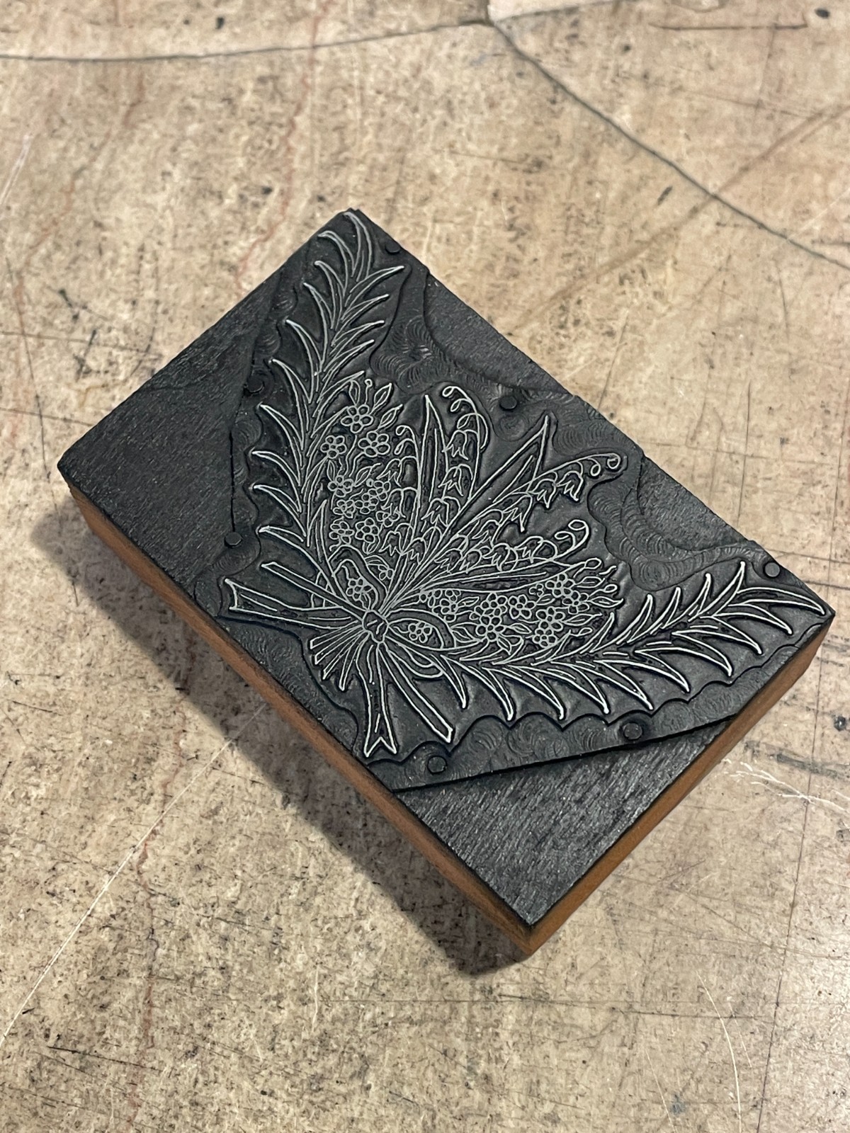 Printing Letterpress Print Block Vintage Flower Bouquet W/ Bow & Branches (3581)