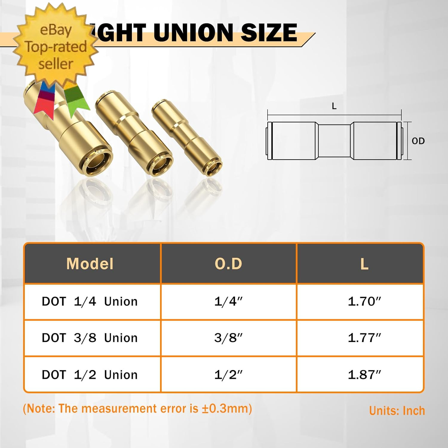 6 PCS 1/4 Brass DOT Air Line Fitting Straight Union Quick Connect Fittings 1/4 A