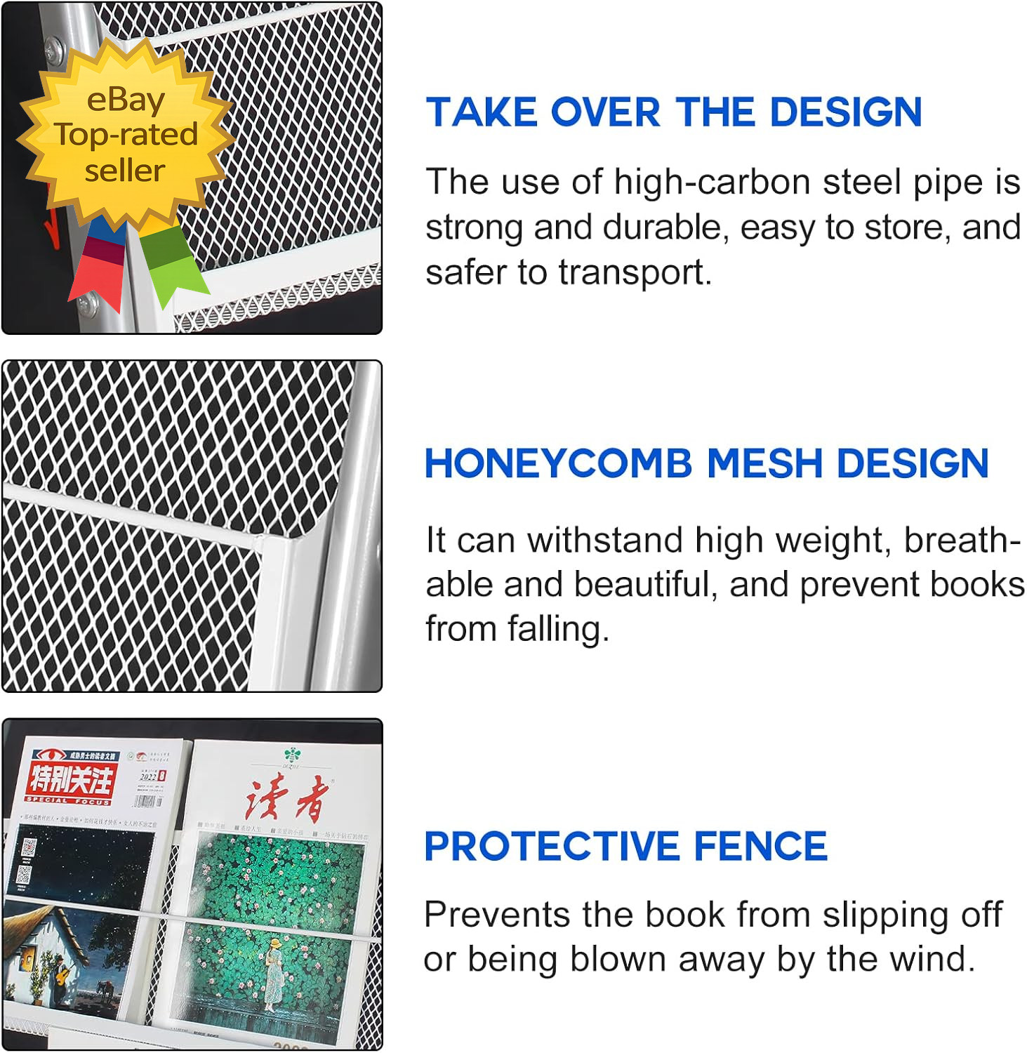 Magazine Rack Floor Standing,Brochure Display Stand 4 Pockets Metal Literature
