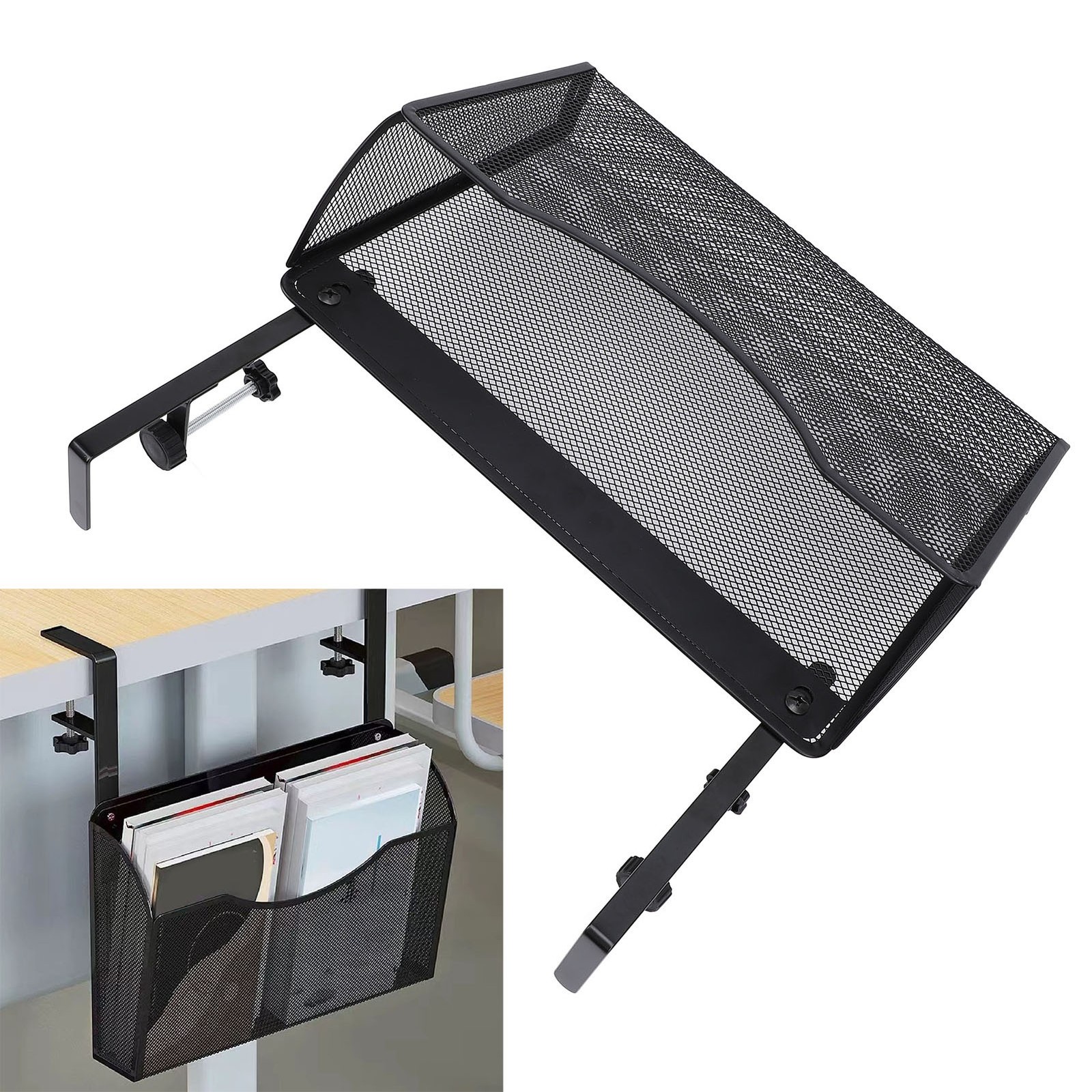 Adjustable Desk Side Storage Organizer Carbon Steel & PP For Office (Black)