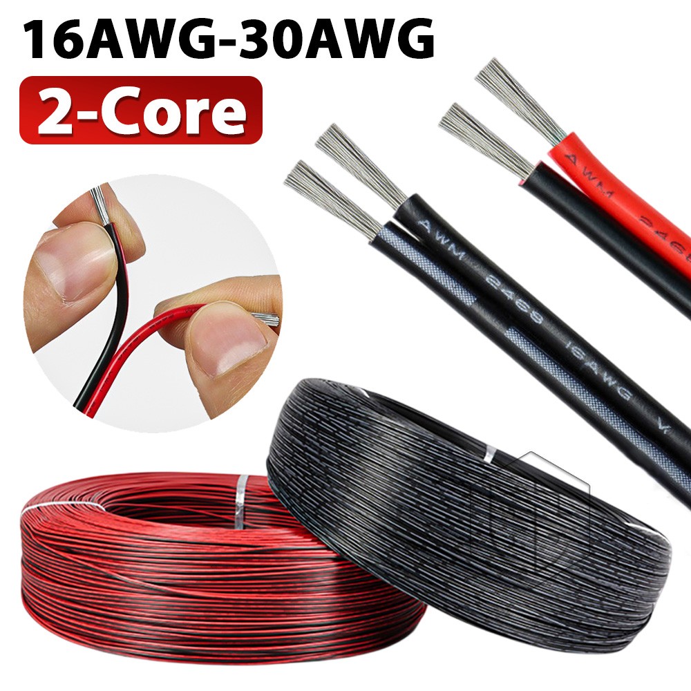 Twin 2 Core Flexible PVC Wire Cable 16/18/20/22/24/26/28/30 AWG Tinned Copper