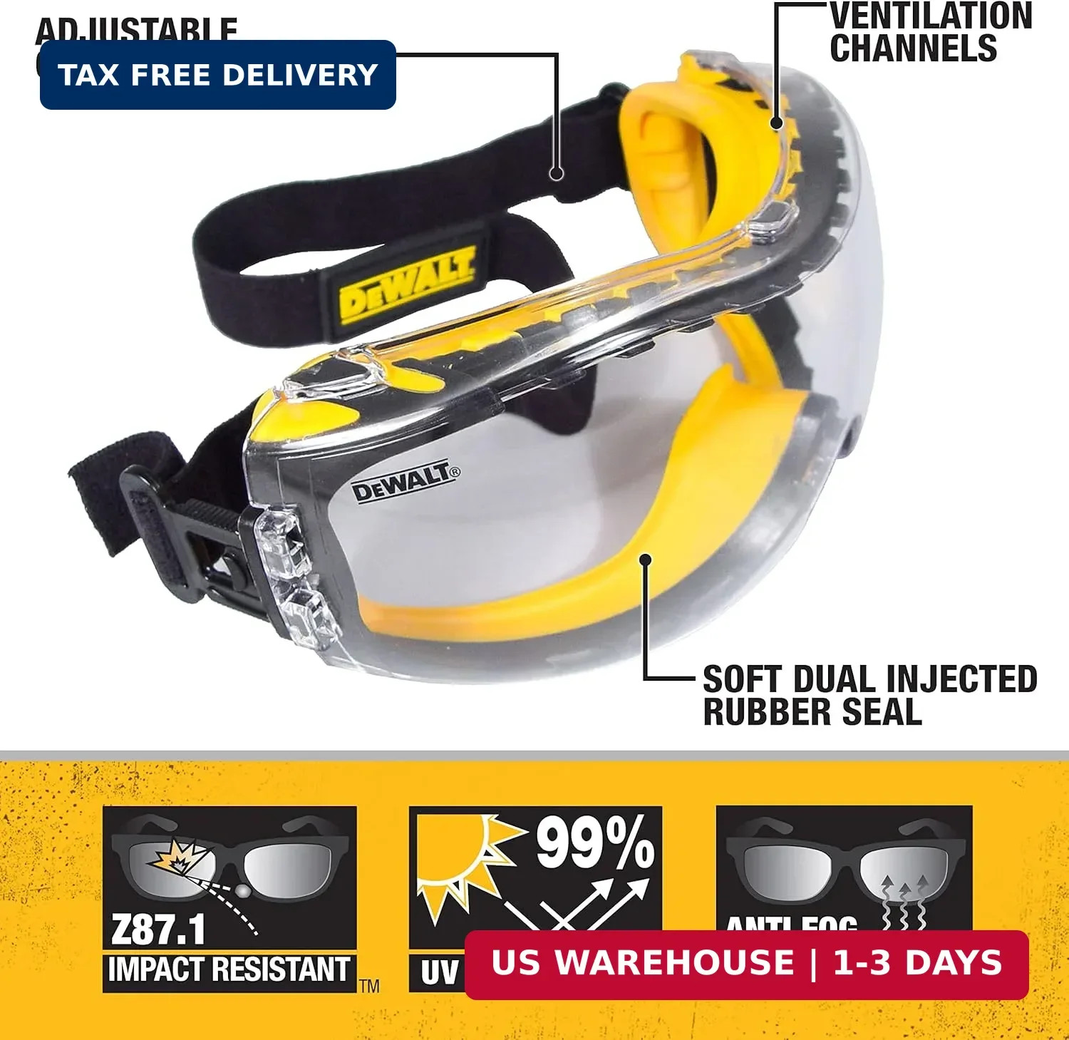 Dewalt DPG82 Concealer Anti-Fog Dual Mold Safety Goggle – 1 Pair