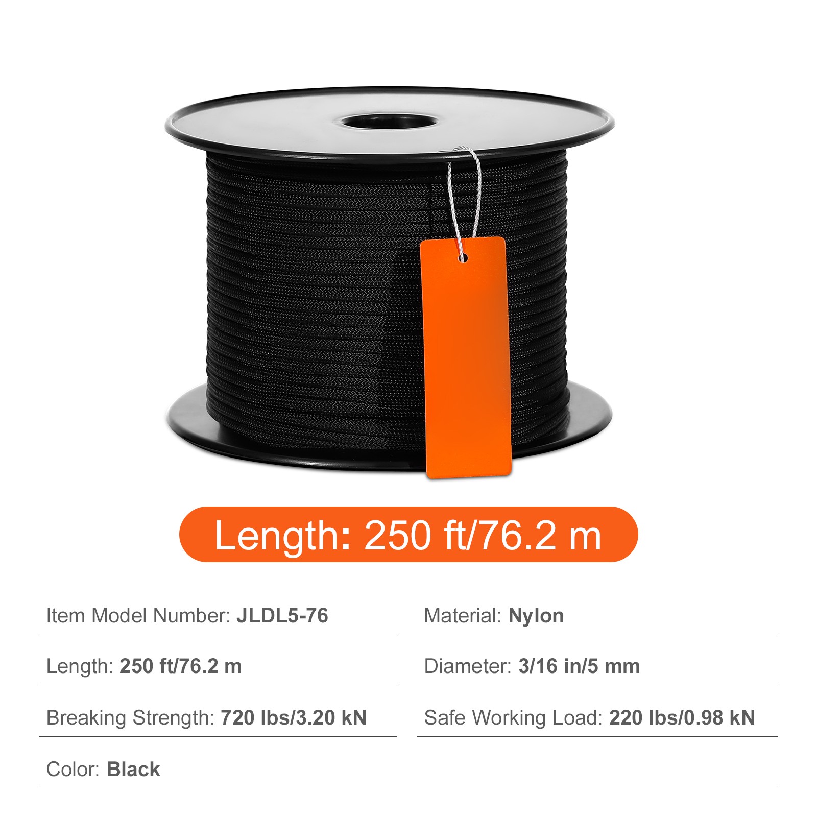 Uimoso Arborist Tree Climbing Rope Braided Nylon Rope 3/16″ x 250′ 32-Strand