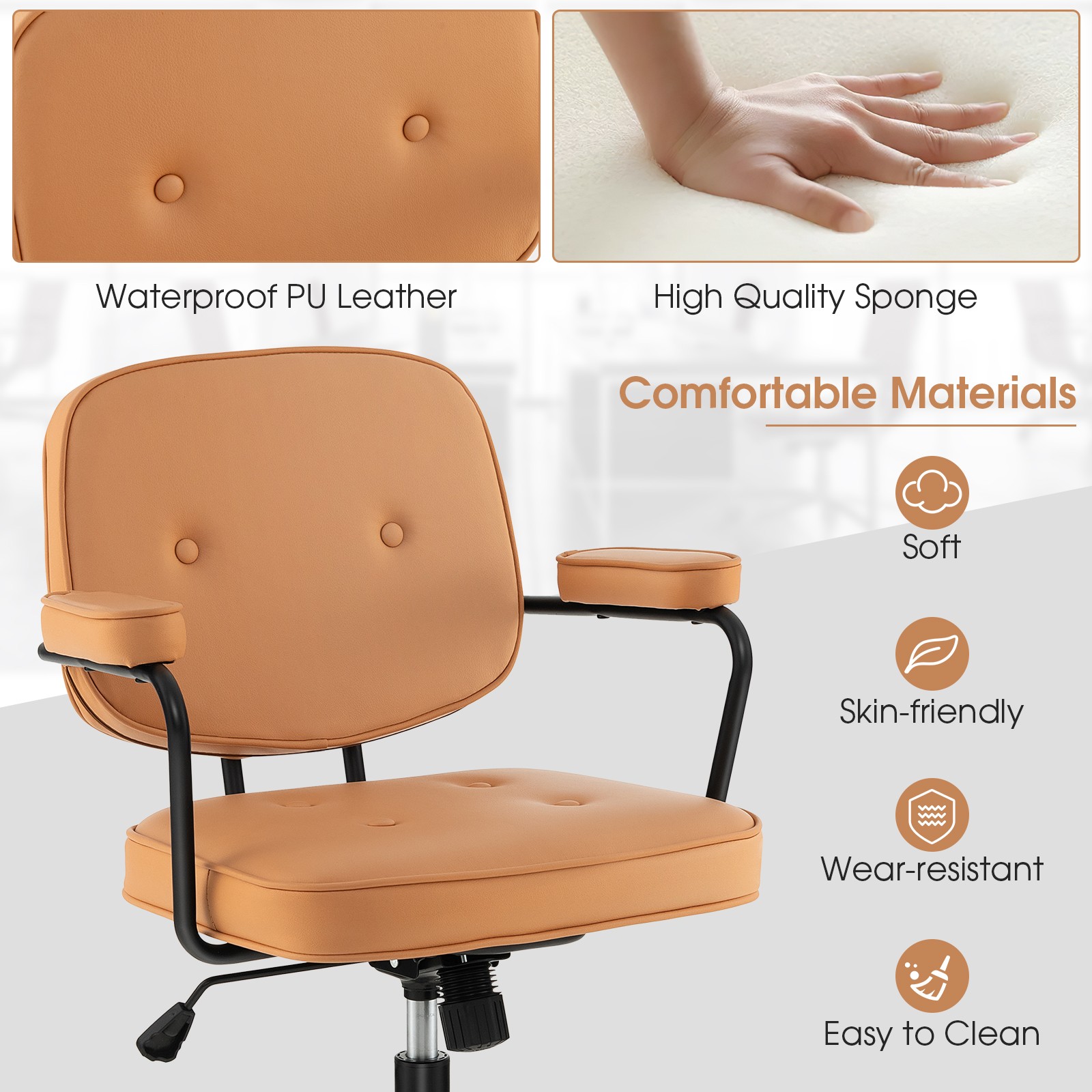 Costway PU Leather Office Chair Adjustable Swivel Leisure Desk Chair w/ Armrest