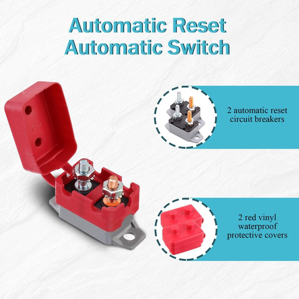 2PCS DC 12V-24V Automatic Reset Circuit Breaker with Cover Stud Bolt, 30A Car Cu