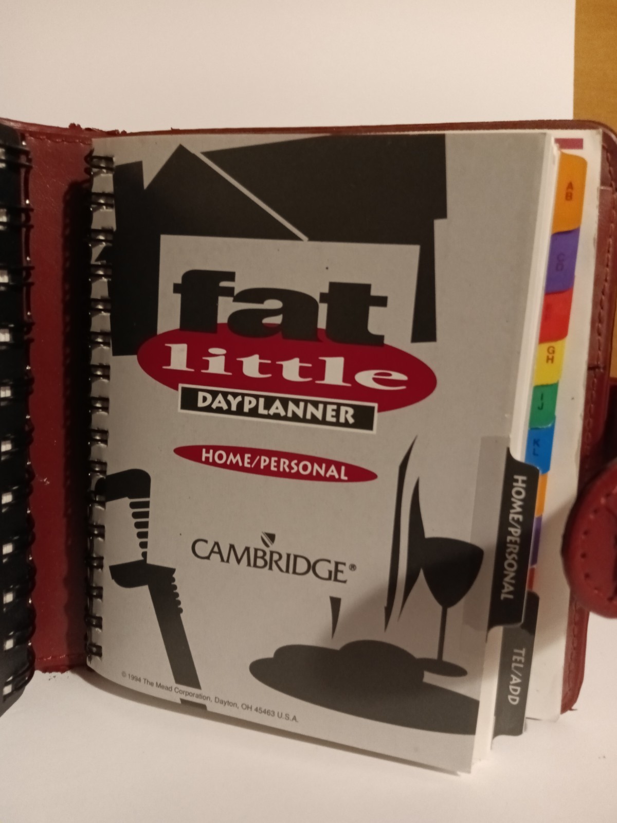 Vtg Mead Cambridge Fat Little Day Planner Snap 1994 Faux Black Leather Full