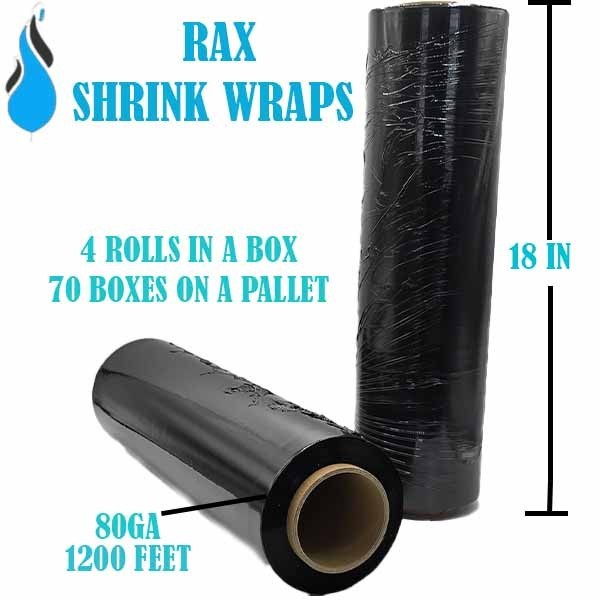 18” x 1500′ 80Ga 4 Rolls Pallet Wrap Stretch Film Hand Shrink Wrap 1200FT Black