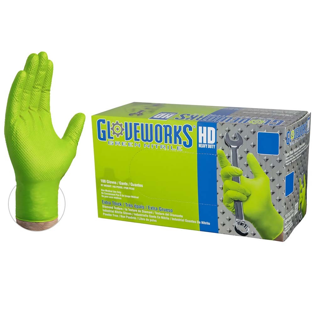 Gloveworks Green Nitrile Gloves Disposable Heavy Duty Latex Free Gloves 100-Pack