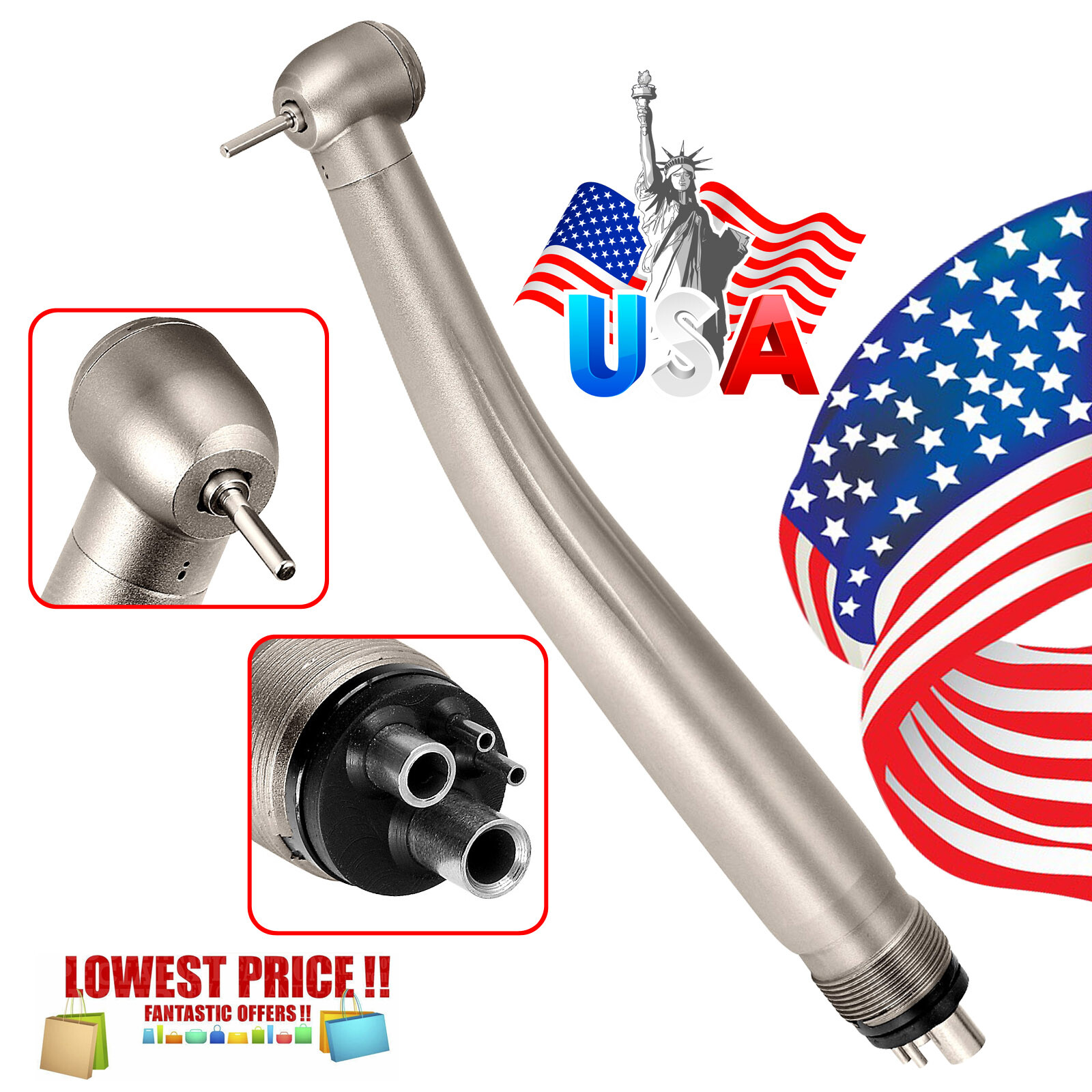 1PC Dental High Speed Handpiece Ceramic Rotor Push Button 4Hole Single Way Spray