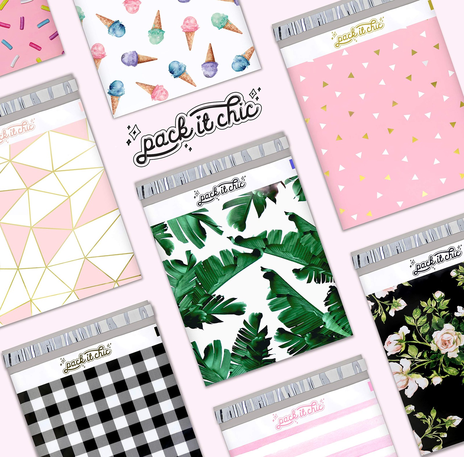 100 Pack Poly Mailers 10x13in Floral Shipping Self Seal Bags